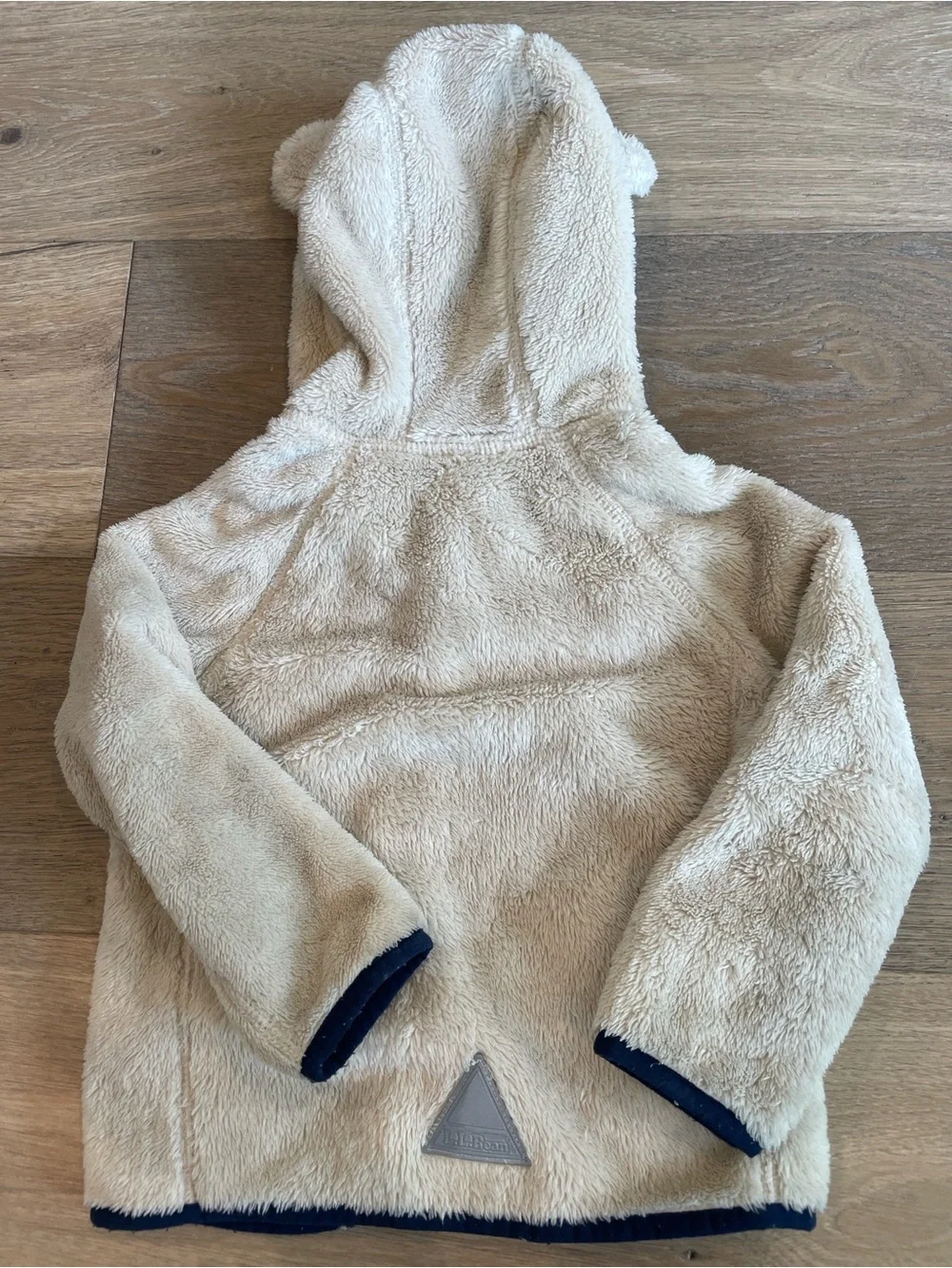 L.L.Bean Cream Teddy Fleece Hooded Jacket with Navy Trim - Picture 2 of 3
